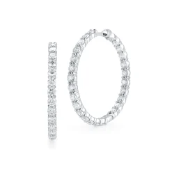 Roberto Coin Extra Small Inside Outside Diamond Hoop Earrings, 18K White Gold New