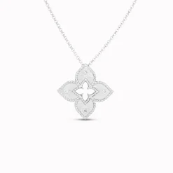 Roberto Coin 18K Gold Petite Venetian Princess Diamond & Satin Finish Medium Flower Necklace Best