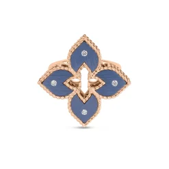 Roberto Coin 18K Rose Gold Venetian Princess Diamond And Titanium Small Flower Ring Size 6.5 Outlet