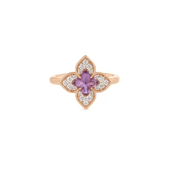 Roberto Coin 18K Rose Gold Venetian Princess Carnival Pave Diamond And Amethyst Small Flower Ring Best