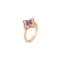 Roberto Coin 18K Rose Gold Venetian Princess Carnival Pave Diamond And Amethyst Small Flower Ring Best