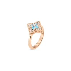 Roberto Coin 18K Rose Gold Venetian Princess Carnival Pave Diamond And Blue Topaz Small Flower Ring Sale