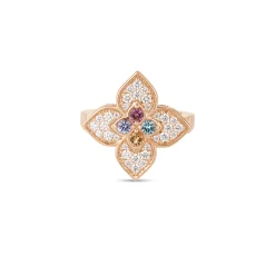 Roberto Coin 18K Rose Gold Venetian Princess Carnival Pave Diamond & Mixed Stones Large Flower Ring Hot