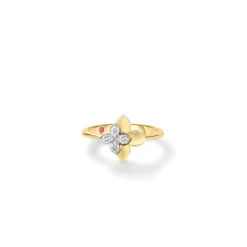 Roberto Coin 18K Yellow and White Love In Verona Diamond Flower Ring Size 6.5 New