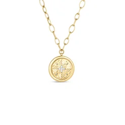Roberto Coin 18k Yellow Gold Arabesque Diamond Flower Medallion Necklace Clearance