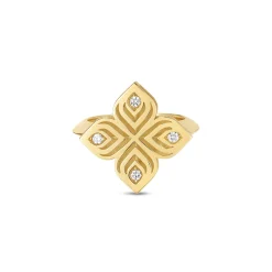 Roberto Coin 18k Yellow Gold Arabesque Large Diamond Flower Ring Hot