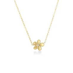 Roberto Coin 18K Yellow Gold Jasmine Diamond And Polished Finish Small Flower Necklace New