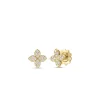 Roberto Coin 18K Yellow Gold Love In Verona Medium Pave Diamond Flower Stud Earrings New