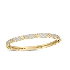 Roberto Coin 18K Yellow Gold Love In Verona Pave Diamond And Polished Flower Narrow Bangle Best