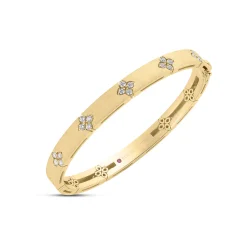 Roberto Coin 18K Yellow Gold Love In Verona Medium Width Diamond Accent And Satin Finish Bangle Discount