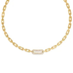 Roberto Coin 18K Yellow Gold Navarra Single Large Pave Diamond Link Necklace Sale