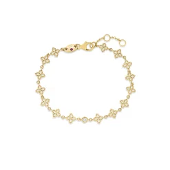 Roberto Coin 18K Yellow Gold Principessa Diamond And Flower Link Bracelet Clearance
