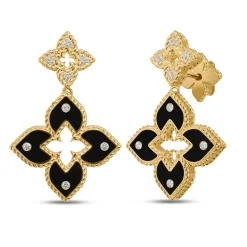 Roberto Coin 18K Yellow Gold Venetian Princess Pavé Diamond And Enamel Double Flower Drop Earrings Sale