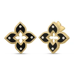 Roberto Coin 18K Yellow Gold Venetian Princess Diamond And Black Enamel Flower Stud Earrings Discount