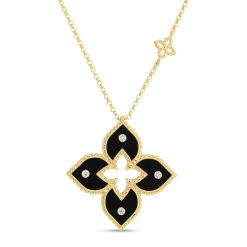 Roberto Coin 18K Yellow Gold Venetian Princess Diamond And Black Enamel Flower Necklace Online