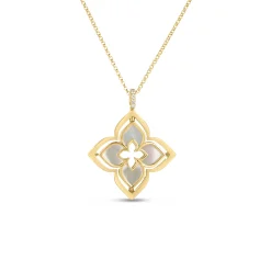 Roberto Coin 18k Yellow Gold Venetian Princess Pirouette Pave Diamond & Mother of Pearl Flower Necklace Sale