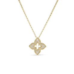 Roberto Coin 18K Yellow Gold Ventian Princess Pave Diamond Small Flower Necklace Discount