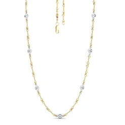 Roberto Coin 18K Yellow/White Gold Diamond By The Inch 7 Station Dog Bone Necklace New