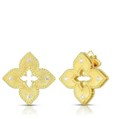Roberto Coin Petite Venetian Princess Satin & Diamond Accent Flower Stud Earrings 18K Gold Best