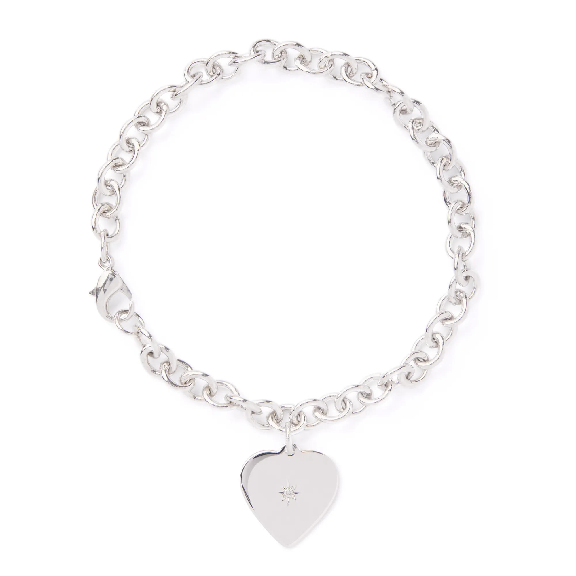 Rolo Bracelet with Heart Charm, Sterling Silver