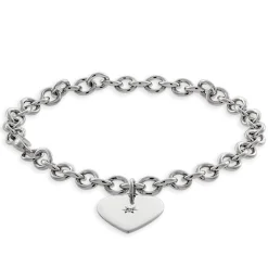 Rolo Bracelet with Heart Charm, Sterling Silver
