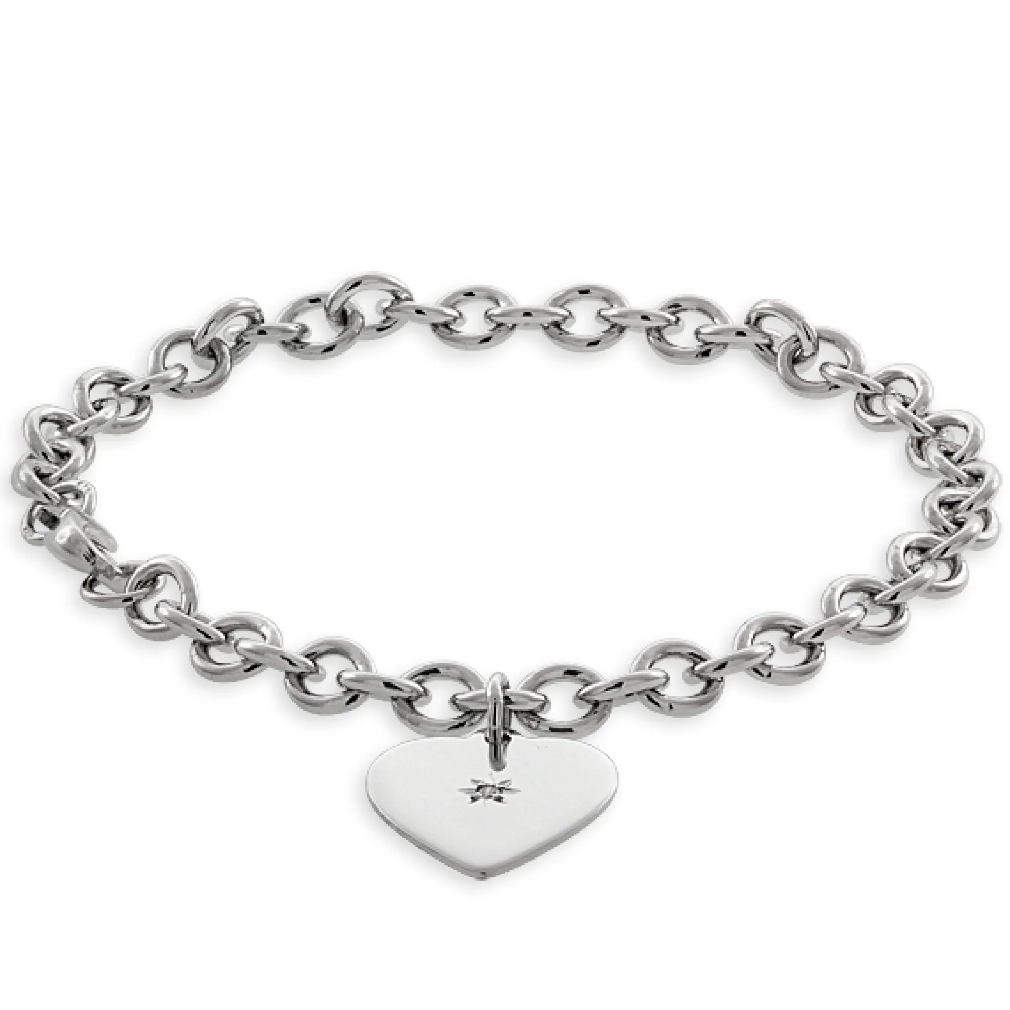 Rolo Bracelet with Heart Charm, Sterling Silver