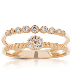 Rose Gold Diamond Cluster Split Band Ring 14K Sale