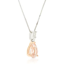 Rose Gold Pear Morganite & Diamond Two-Tone Necklace 14K Sale