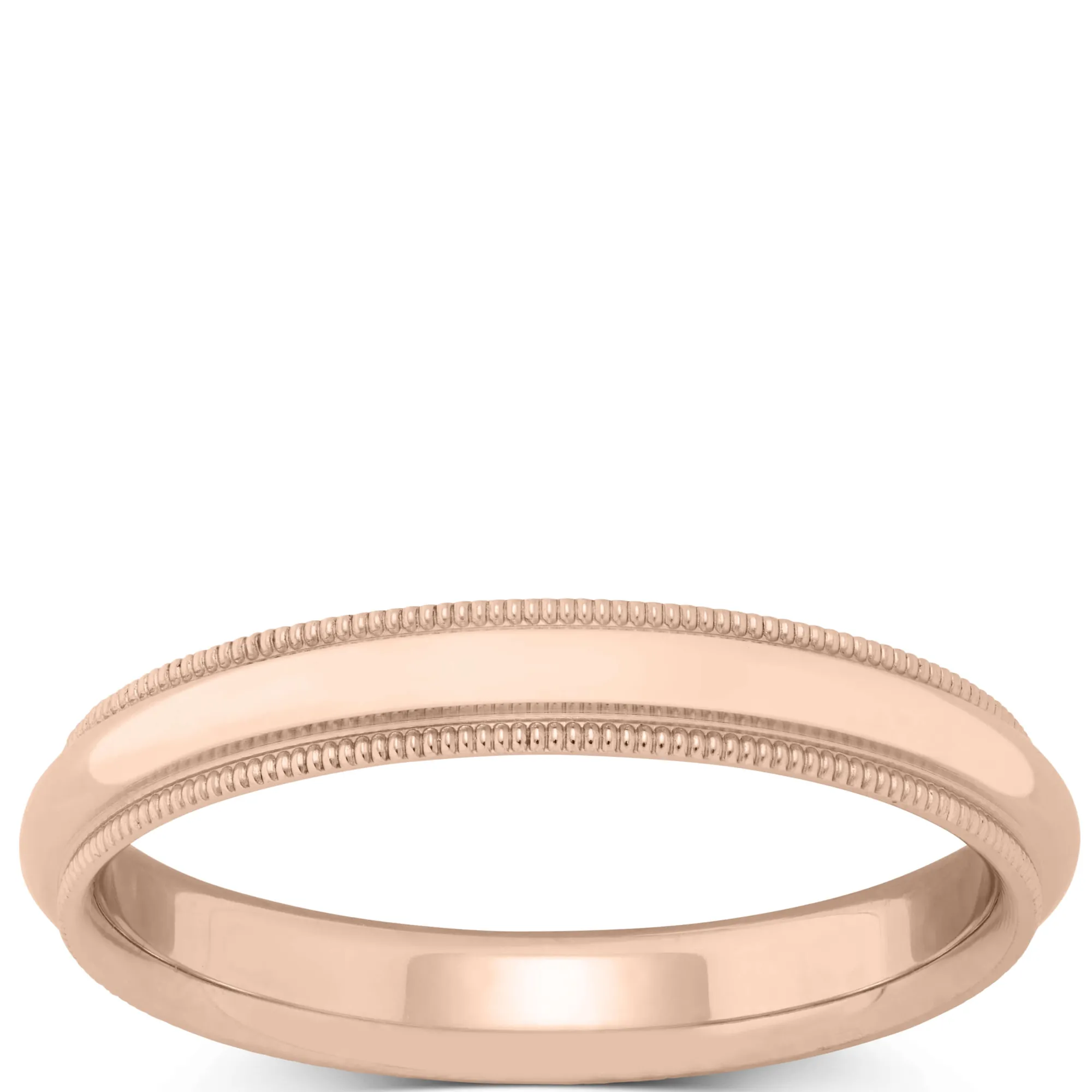 Rose Gold Polished Edge Milgrain Comfort Fit 3mm Band 18K Hot