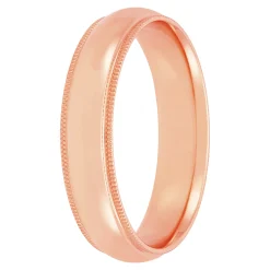 Rose Gold Polished Edge Milgrain Comfort Fit 5mm Band 18K Hot
