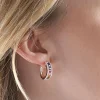 Rose Gold Rainbow Sapphire & Diamond Hoop Earrings 14K Sale