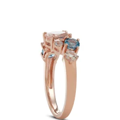 Rose Gold Scattered Cluster Morganite & Blue Topaz Band 14K Online