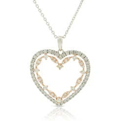 Rose Gold Two-Tone Diamond Heart Necklace 14K Clearance