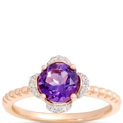 Round Amethyst and Diamond Ring, 14K Rose Gold Discount