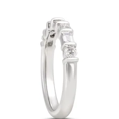 Round and Baguette Diamond Ring, ¾ Total Carat Weight, Platinum Hot