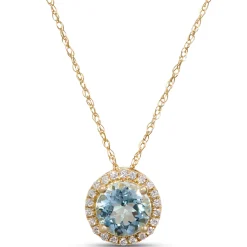 Round Aquamarine Pendant Necklace, 14K Yellow Gold Sale
