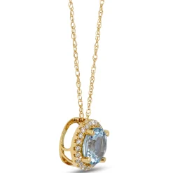 Round Aquamarine Pendant Necklace, 14K Yellow Gold Sale