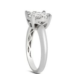 Round Cluster Diamond Engagement Ring, 14K White Gold Sale