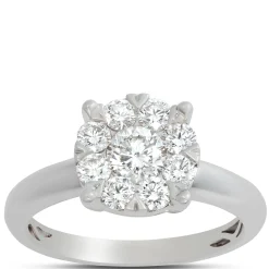 Round Cluster Diamond Engagement Ring, 14K White Gold Sale