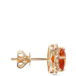 Round Cut Citrine and Diamond Halo Earrings, 14K Yellow Gold Online