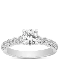 Round Cut Diamond Engagement Ring, 14K White Gold Hot