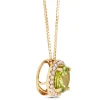 Round Cut Peridot and Diamond Halo Pendant Necklace, 14K Yellow Gold Outlet