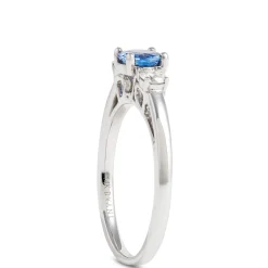 Round Cut Sapphire and Diamond Ring, 14K White Gold New
