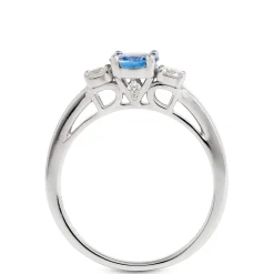 Round Cut Sapphire and Diamond Ring, 14K White Gold New