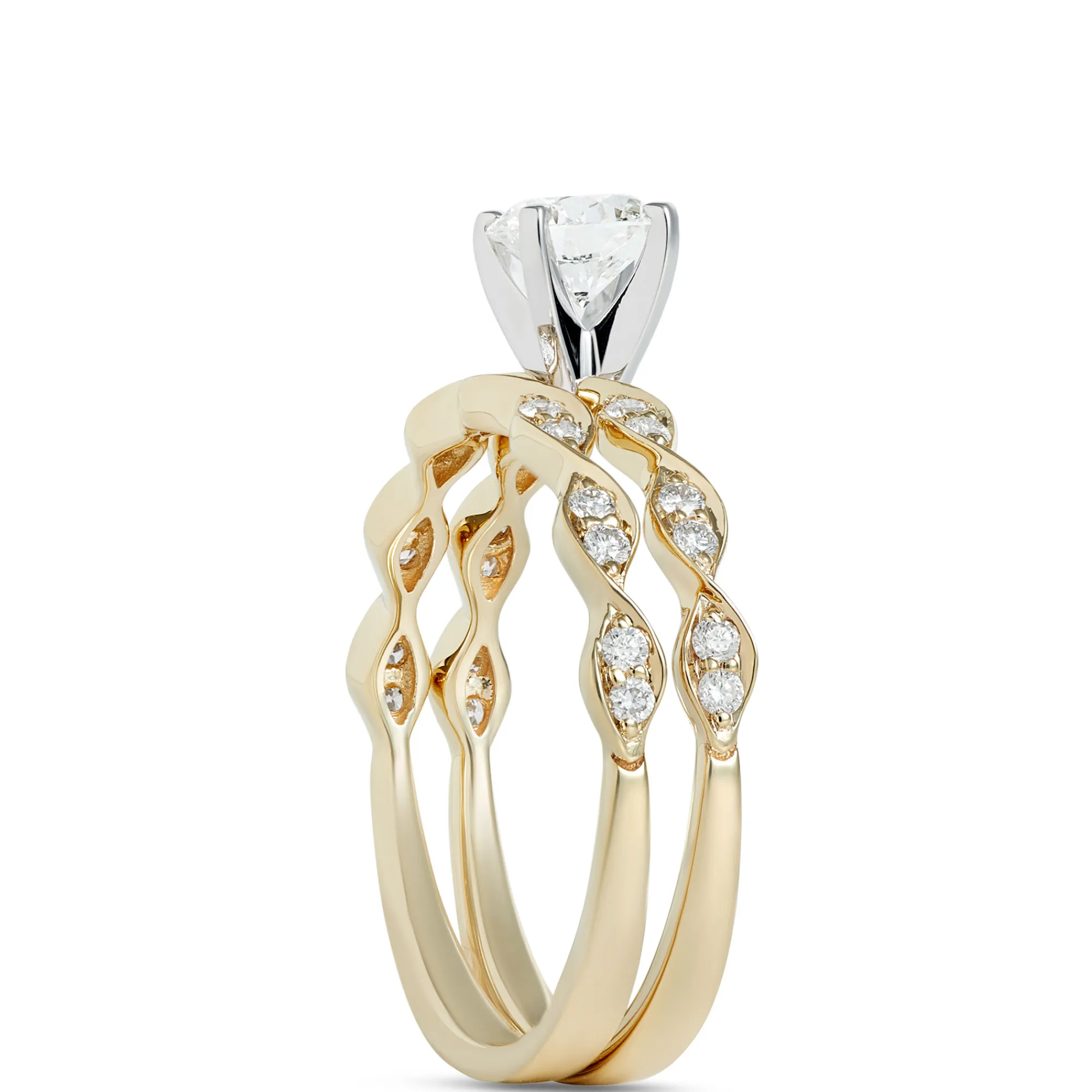 Round Diamond Bridal Set, 14K Yellow Gold Best