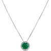 Round Emerald Pendant Necklace With Diamond Halo in 14K White Gold Discount