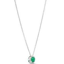 Round Emerald Pendant with Diamond Halo, 14K White Gold Best