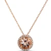 Round Morganite and Diamond Halo Pendant Necklace, 1/10 Carat, 14K Rose Gold Clearance