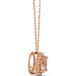 Round Morganite and Diamond Halo Pendant Necklace, 1/10 Carat, 14K Rose Gold Clearance