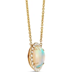 Round Opal and Diamond Halo Necklace, 14K Yellow Gold Online